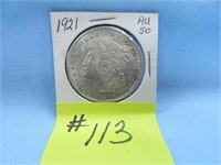 1921 Morgan Silver Dollar, AU-50