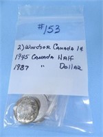 (2) Windsor Canadian 1-Cent Pcs., 1945 Canadian