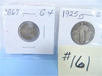 1867 3-cent Nickel, 1925D Standing Liberty