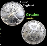 1992 Silver Eagle Dollar $1 Grades Choice Unc