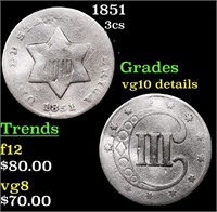 1851 Three Cent Silver 3cs Grades vg details