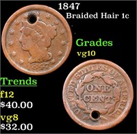 1847 Braided Hair Large Cent 1c Grades vg+
