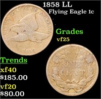 1858 LL Flying Eagle Cent 1c Grades vf+