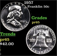 Proof 1957 Franklin Half Dollar 50c Grades GEM Pro