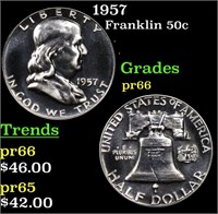 Proof 1957 Franklin Half Dollar 50c Grades GEM+ Pr