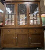 Mission style Oak breakfront cabinet with leaded