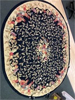 Modern hooked rug with roosters and fruit pattern