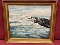 Oil painting by E Tartalone of Seascape, 24.5 x