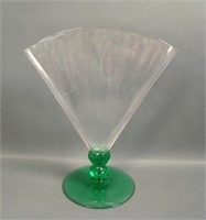 Steuben Crystal/Pomona Grn Interior Optic Fan Vase