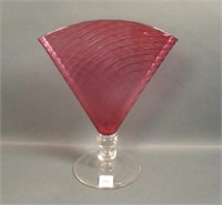 Steuben Gold Ruby /Crystal Interior Optic Fan Vase
