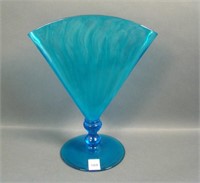 Steuben Celeste Blue Interior Optic Fan Vase
