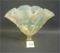 Walsh Vaseline Opal Fan Vase/ Noveau Floral Design
