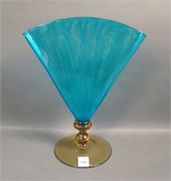 Steuben Cel Blue/ Topaz Interior Optic Fan Vase