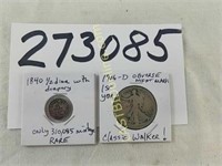 Classic Pair: 1840 1/2 Dime & 1916D 1/2 Dollar