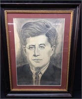 JFK ORIGINAL CHARCOAL 1965, PRINT BY A PATIENT A