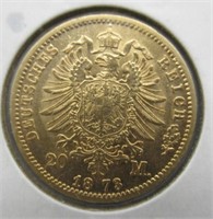 1873-C German States Prussia $20 Mark 1/4 Oz. Gold