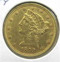 1893 Liberty Head $5 Gold Half Eagle.