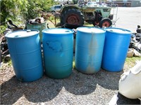 (4) Blue 55 Gallon Plastic Barrels