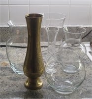 Group of vases including 10"h brass