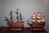 2 Wooden Model Sail Ships 12x15H