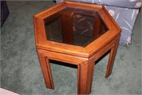 Pair of Octagonal; Side Tables with Glass/Wood