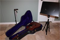 Hohner Guitar with Case, Music & Guitar Stand