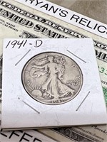 1941 D walking Liberty silver half dollar US coin