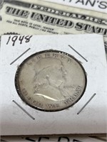 1948 Franklin silver half dollar US coin