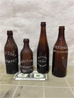Early Embossed beer advertising bottle lot Lithia