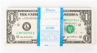 Coin Bank Stack of 100 $1.00 Bills, Unc. Crisp