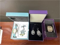 2 Wristwatches, Pair Earrings, 2 Pins - Cost.Jewel