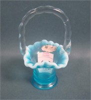 Fenton Blue Opal # 37 Crimped Square Mini Basket