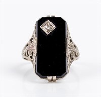Jewelry 14kt White Gold Onyx & Diamond Ring