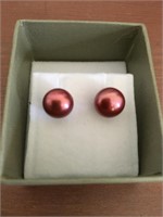 Sterling Silver Honora Red Cultured Pearl Pierced