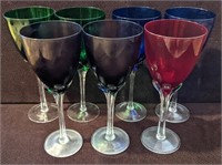 Colorful Wine Glasses - green, blue, purple,