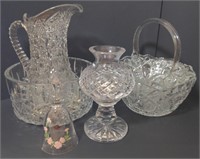 Crystal Cut Glass Pitcher, Large Candy Dish (9" x