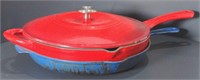 Red Cast Iron Skillet. 12" Across. Bidding two
