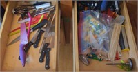 Contents of drawers, including knives, silverware
