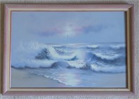 Framed Signed "H. Wielles" Artwork of the Ocean.
