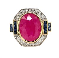 10ct y/g ruby, sapphire & diamond ring