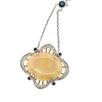 18ct WG opal (10.97ct) dia & sapphire necklace