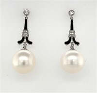 18ct W/G South Sea Pearl & Dia earrings