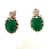 14ct  rose gold emerald (5.55ct) & dia earrings