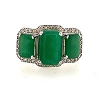14ct Y/W/G 3 x  Emerald 4.91ct and Dia ring