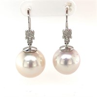 18ct white gold pearl & diamond earrings