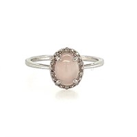 Silver Pink quartz and Dia ring