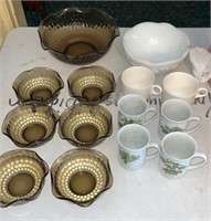 Black glass bowls & cups