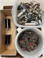 Box of Vintage Radio Resistors, Plugs, etc.