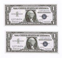 (2) 1957B Series $1 Silver Certificates ~ CRISP!