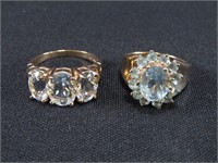 TWO 10K GOLD & BLUE STONE RINGS SIZES 6.75 &7.75